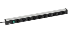 Strømskinne 683mm 10 schuko stikk + bryter