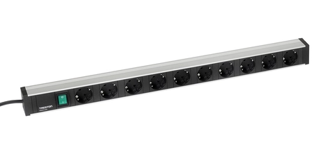 Strømskinne 683mm 10 schuko stikk + bryter