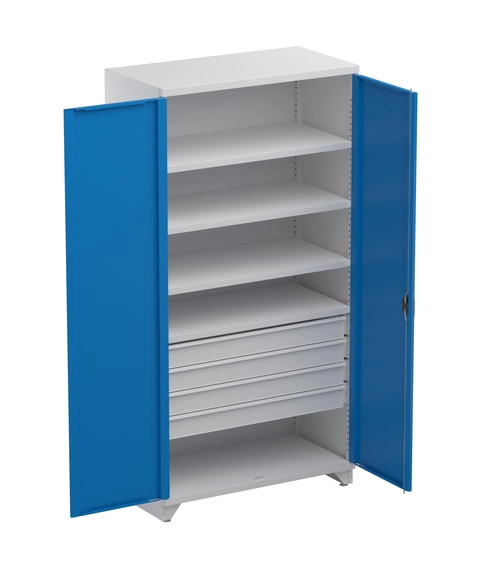 Hylleskap 100/50/200 blå m/4 skuffer og 4 hyller