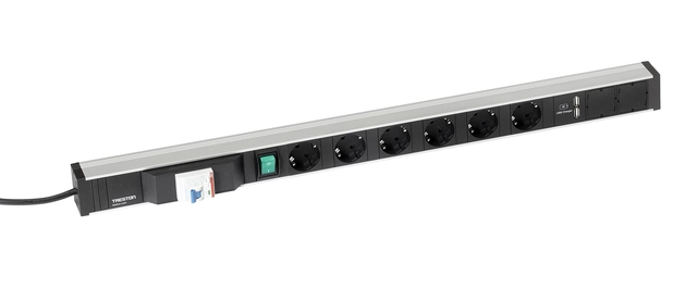 Strømskinne 836/10 6xstikk, av/på bryter, sikring, 2xUSB 
