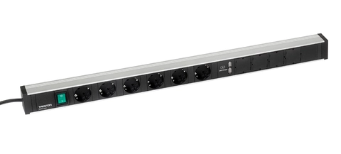 Strømskinne 836/1 6xstikk, av/på bryter og 2xUSB