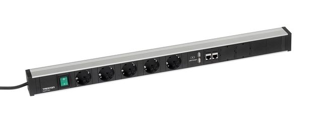 Strømskinne 683/3 5xstikk, av/på bryter, 2xUSB, 2xCAT6A 