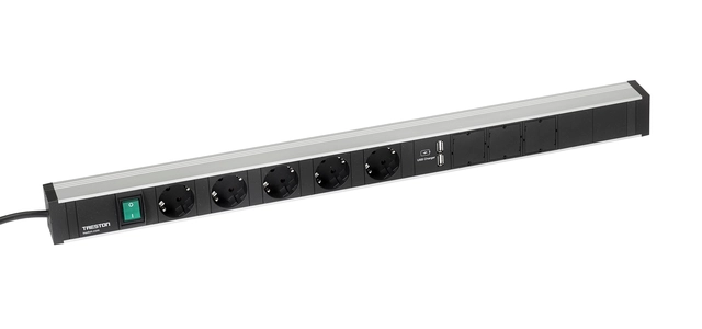 Strømskinne 683/1 5xstikk, av/på bryter og 2xUSB 