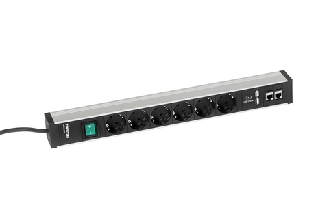 Strømskinne 483/3 6xstikk, av/på bryter, 2xUSB og 2xCAT6A