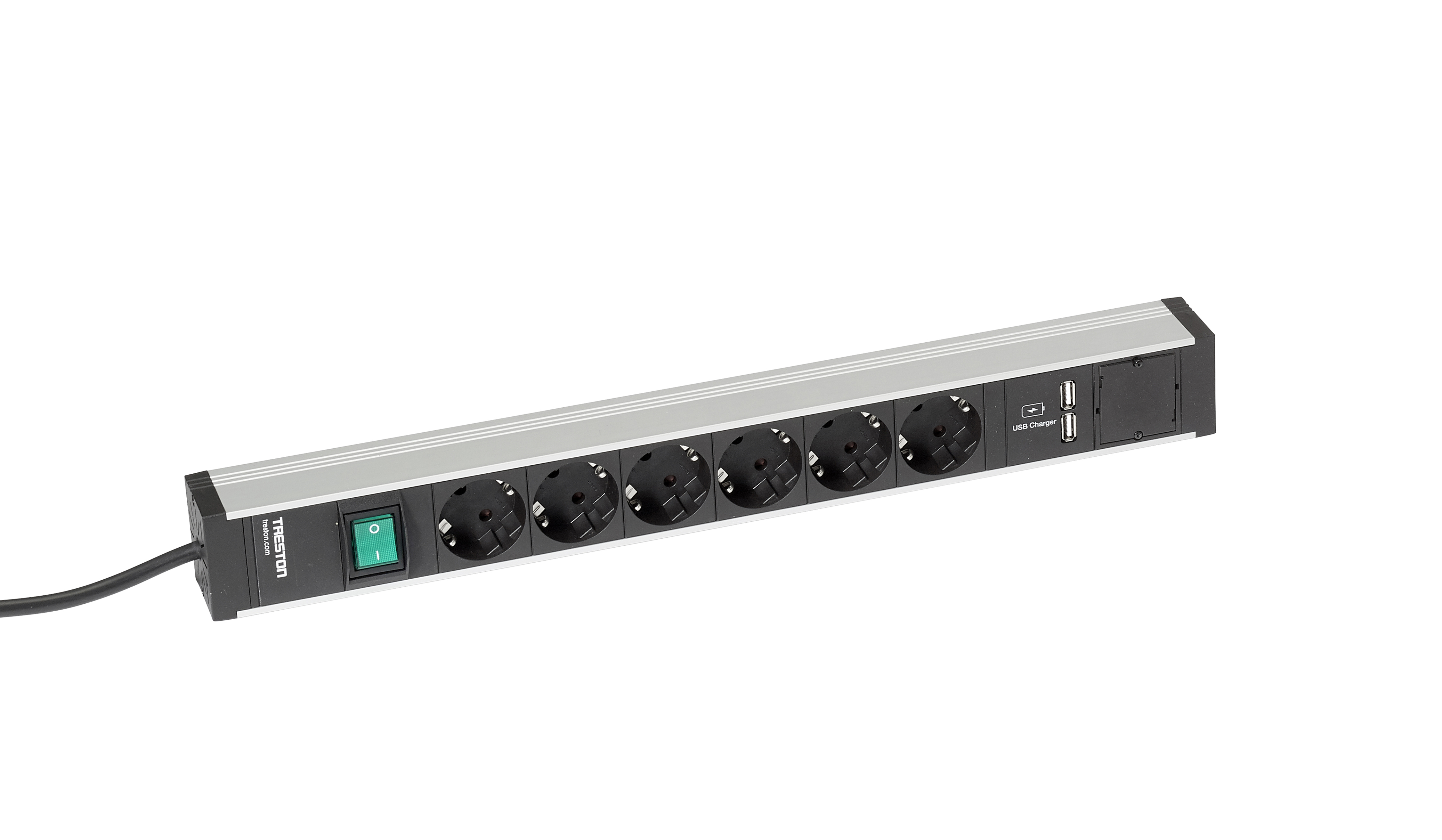 Strømskinne 468 /1 6xstikk, av/på bryter og 2xUSB (468mm)