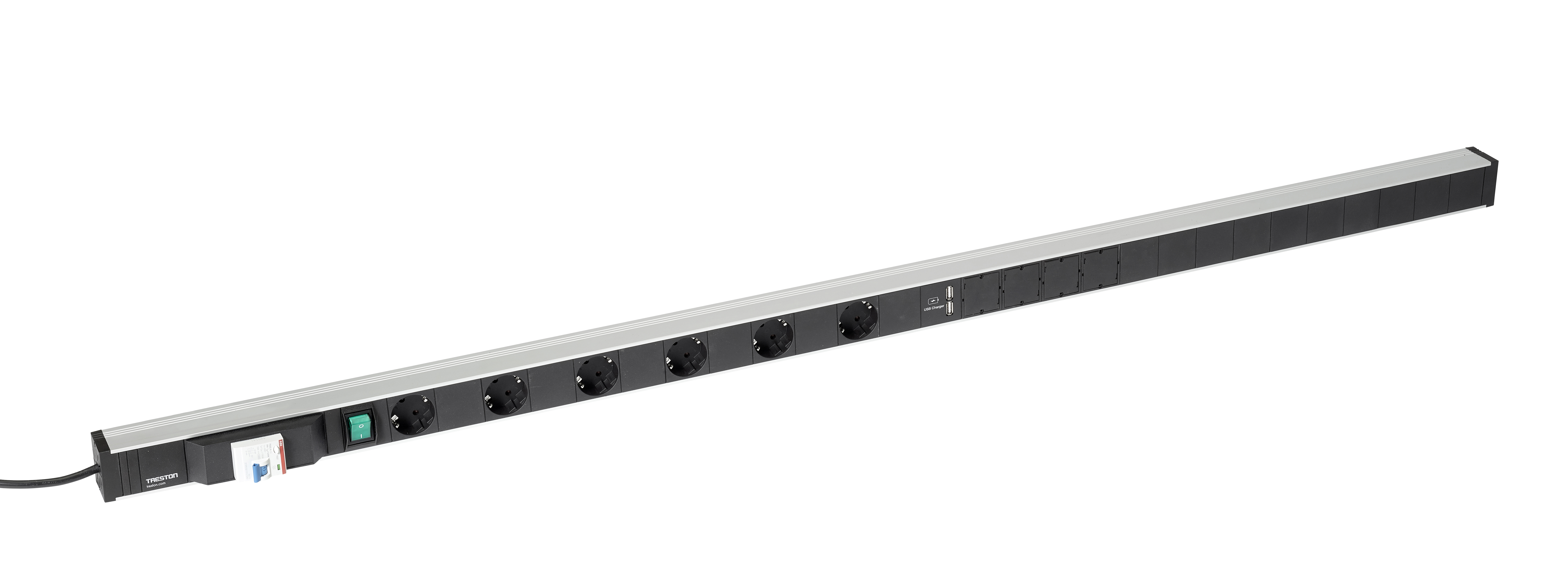 Strømskinne 1400mm 6xstikk, av/på bryter, FCP og 2xUSB