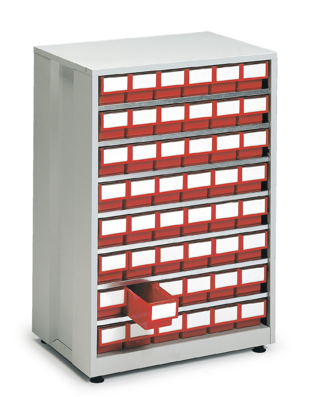 Stort lagerkabinett rød m/48stk 4010-5 605x410x870 